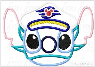Lila's Alien Head Wearing Captain Hat Cruise Ship Machine Applique Embroidery Design, Multiple Sizes, including 4 inch