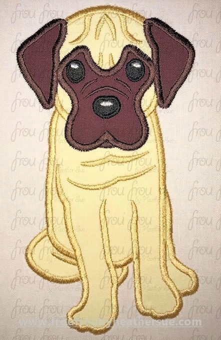 Mastiff Dog Machine Applique Embroidery Design, multiple sizes, including 2&quot;-16&quot;
