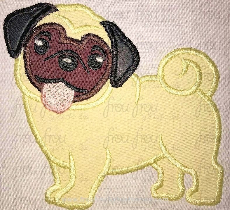 Pug Dog 2 Machine Applique Embroidery Design, multiple sizes, including 2"-16"