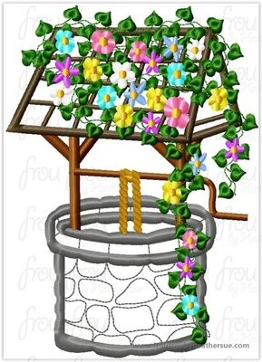 Wishing Well Snowy White Machine Applique Embroidery Design, Multiple sizes including 4 inch