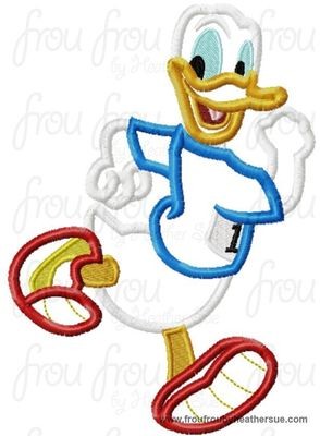 Running Don Duck Marathon Race Machine Applique Embroidery Design, multiple sizes including 4 inch
