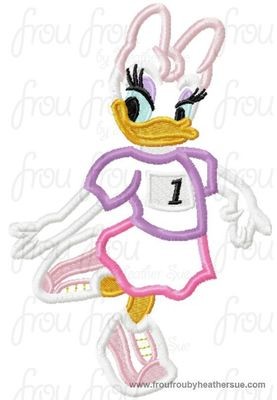Running Dasey Duck Marathon Race Machine Applique Embroidery Design, multiple sizes including 4 inch