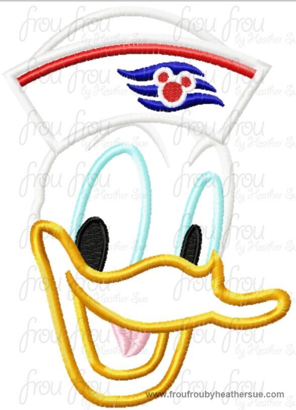 Don Duck Head Wearing Sailor Hat Cruise Ship Machine  Applique Embroidery Design, Multiple Sizes, including  4 inch