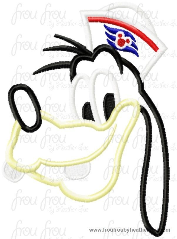 Guufy Head Wearing Sailor Hat Cruise Ship Machine  Applique Embroidery Design, Multiple Sizes, including  4 inch