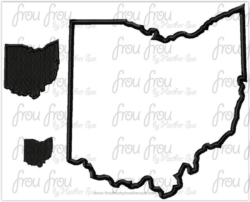 Ohio State Machine Applique and filled Embroidery Design- Multiple Sizes- 1"-16"