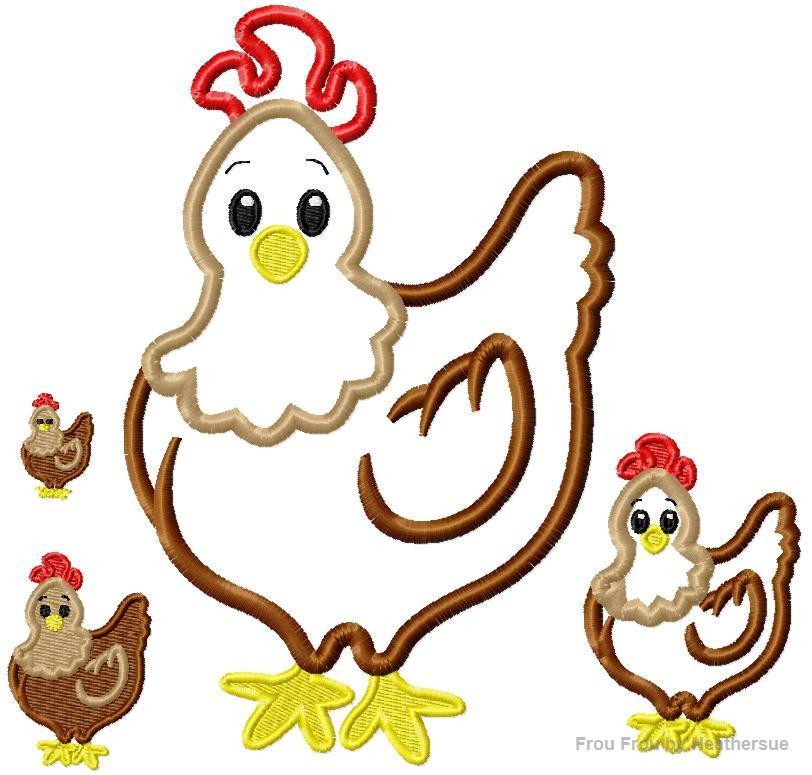 Chicken Machine Applique Embroidery Design, multiple sizes, including 4 inch