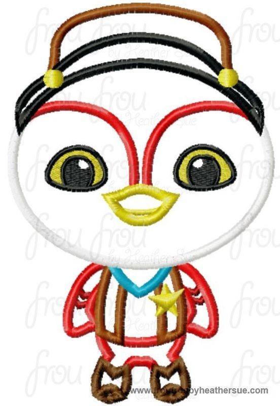Penguin Cowboy Sheriff Cat Machine Applique Embroidery Design, multiple sizes including 4 inch