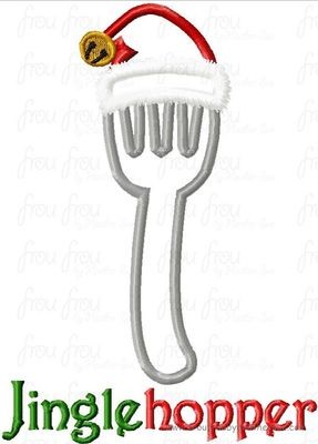 Jinglehopper Fork with Christmas Santa Hat and bell Machine Applique Embroidery Design, multiple sizes, including 4 inch