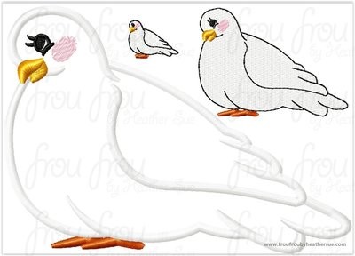 Dove Snowy White Machine Applique Embroidery Design, Multiple sizes including 1 inch- 9 inch