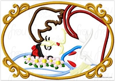 Snowy White and Her Prince Kissing TWO Versions With and Without BorderMachine Applique Embroidery Design, Multiple sizes including 4 inch