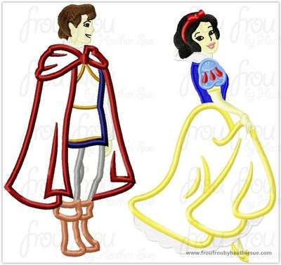 Snowy White and her Prince Full Body Princess TWO Design SET Machine Applique Embroidery Design, Multiple sizes including 4 inch