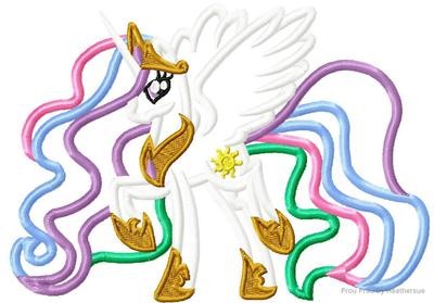 Princess Sun Little Horse Unicorn Pegasus Machine Applique Embroidery Design, mutliple sizes, including 4 inch