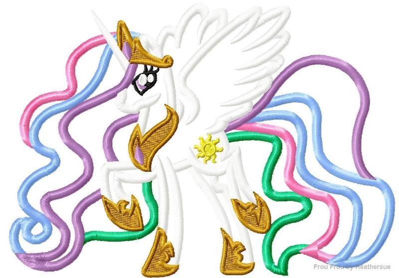Princess Sun Little Horse Unicorn Pegasus Machine Applique Embroidery Design, mutliple sizes, including 4 inch