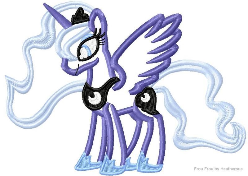 Princess Lunar Little Horse Unicorn Pegasus Machine Applique Embroidery Design, mutliple sizes, including 4 inch