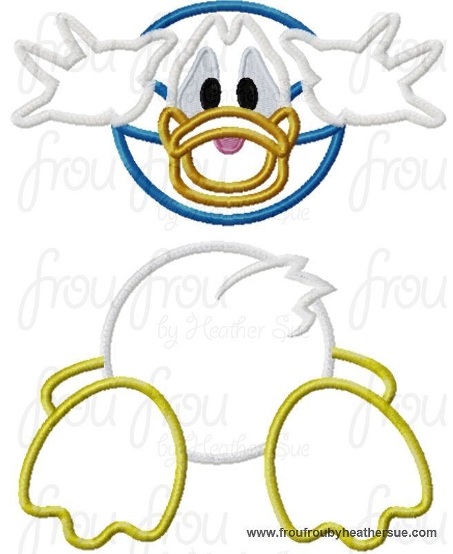 Don Duck Bursting Through Wall or Shirt Front Half and Back Half TWO Machine Applique Embroidery Design, Multiple Sizes, including 4 inch