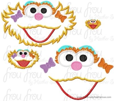 Zo Face and Head TWO Machine Applique and Filled Embroidery Designs Multiple Sizes, including 1.5, 2, 3, 4 inch and more