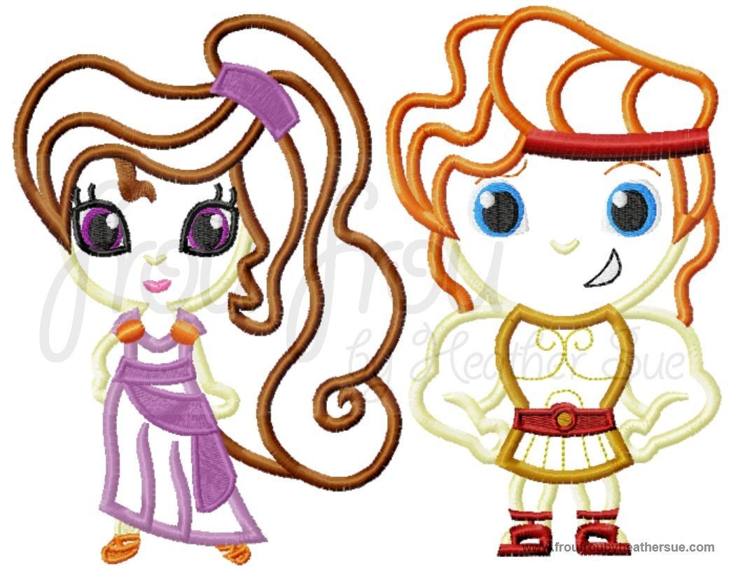 Hunkules and Meg Cutie Little Prince Princess TWO Design SET Machine Applique Embroidery Design, Multiple Sizes NOW INCLUDING 4 INCH