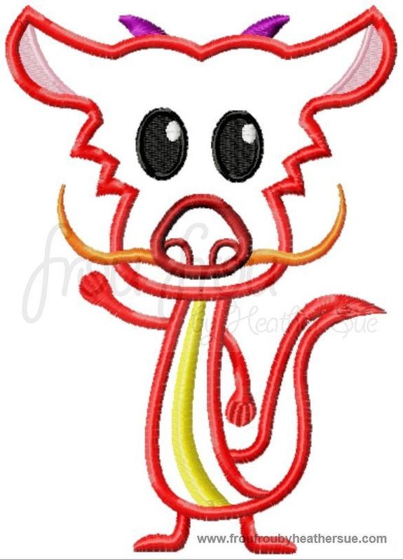 Mooshu Dragon Cutie Little Princess Prince Machine Applique Embroidery Design, Multiple Sizes NOW INCLUDING 2, 3, 4, 7, and 10 INCH