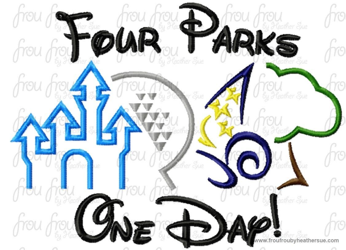 Four 4 parks One Day Machine Embroidery Design, multiple sizes including 4 inch