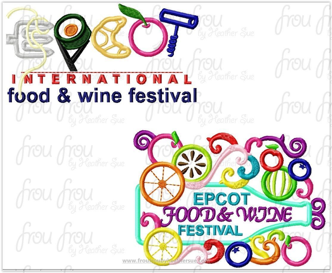 Ecpot Food and Wine Festival Word TWO Design SET Machine Applique and Embroidery Designs, multiple sizes 3&quot;-16&quot;