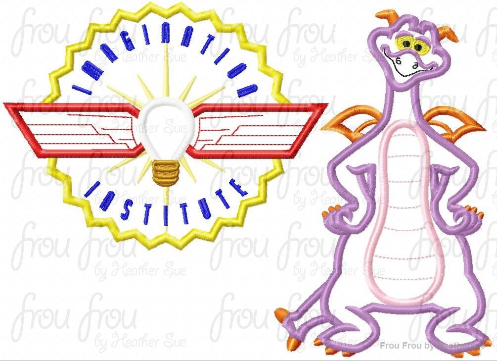 Imagination Dragon and Imagination School TWO Design SET Machine Applique Embroidery Design, Multiple sizes including 4 inch