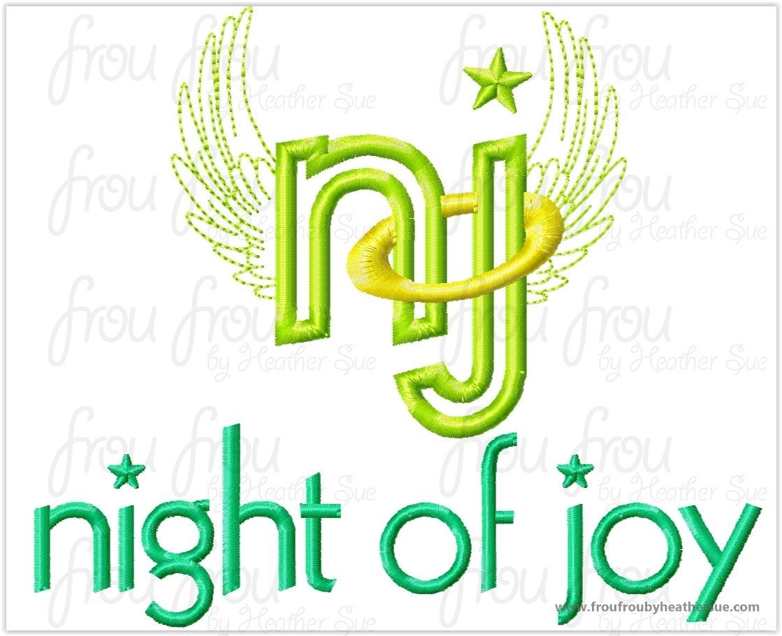 Night of Joyful Wings and Halo Wording Machine Embroidery Design, Multiple sizes including 3&quot;-16&quot;