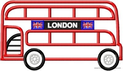 London Double Decker Bus Machine Applique Embroidery Designs, Multiple sizes including 4 inch