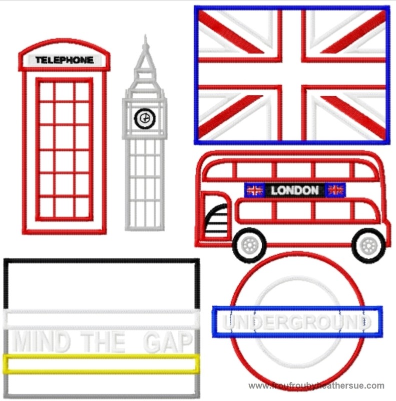 London SIX Design SET Machine Applique Embroidery Designs, Multiple sizes including 4 inch