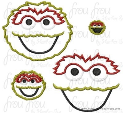 Oscer Face and Head TWO Machine Applique and filled Embroidery Designs Multiple Sizes, including 1.5, 2, 3,4 inch and more