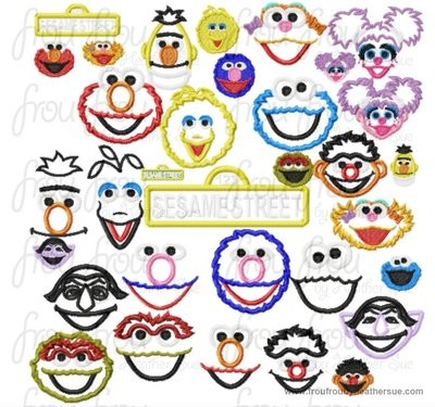 Sesameee Faces and Heads TWENTY-ONE Machine Applique Embroidery Designs SET Multiple Sizes, including 1.5, 2, 3, 4 inch and more