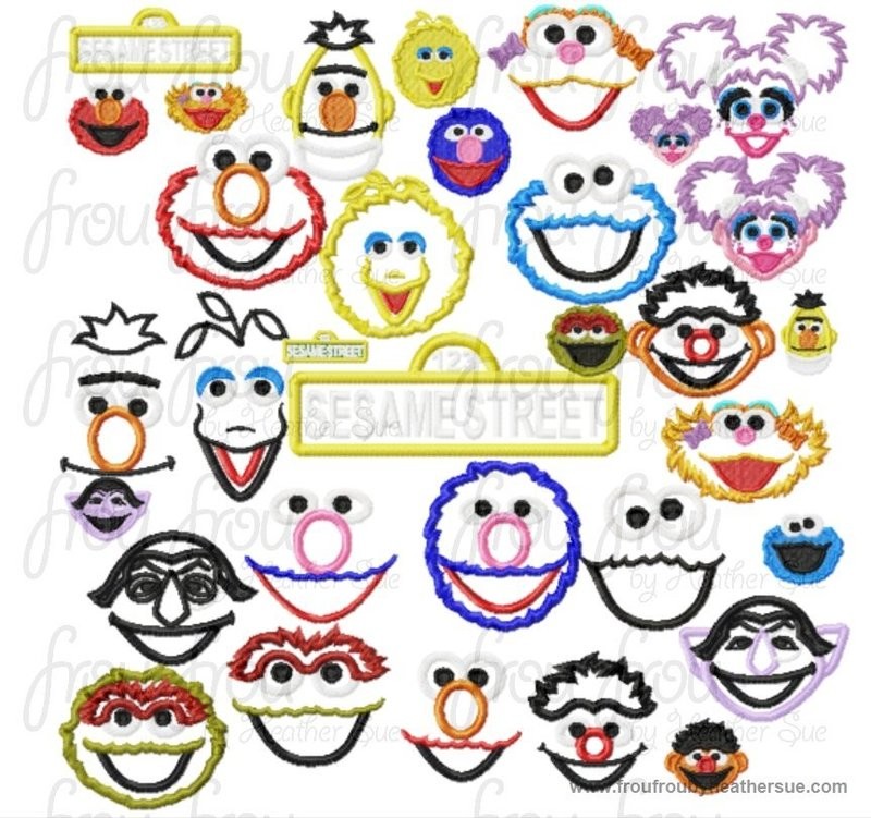 Sesameee Faces and Heads  TWENTY-ONE Machine Applique Embroidery  Designs SET Multiple Sizes, including 1.5, 2, 3, 4 inch and more