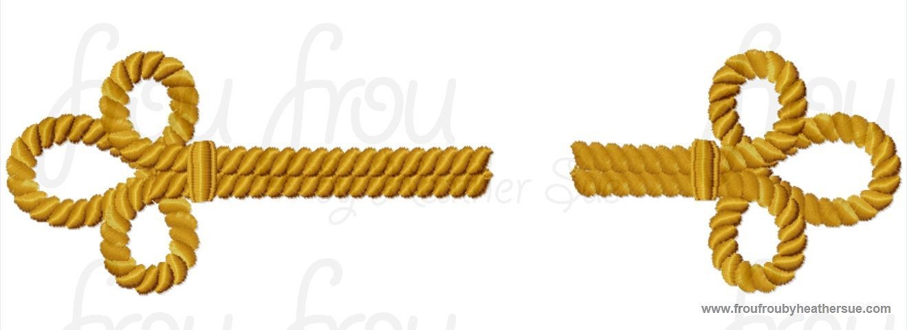 Rope Corded Clasp Frog Closure TWO Machine Embroidery Designs, Multiple Sizes, including 1, 1.5, 2, 2.5, 3, and 3.5 inch tall