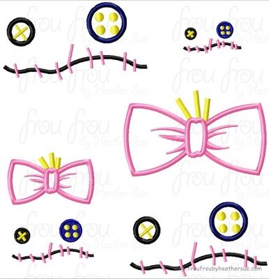 Lila's Doll Just Face and With Bow TWO design SET Applique Embroidery Design, Multiple Sizes, including 2-7 inch