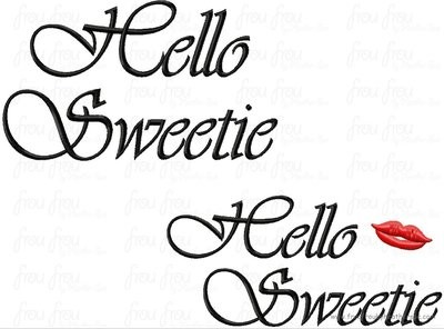 Hello Sweets with and without Lips Who Machine Embroidery Design Multiple Sizes, including 4 inch