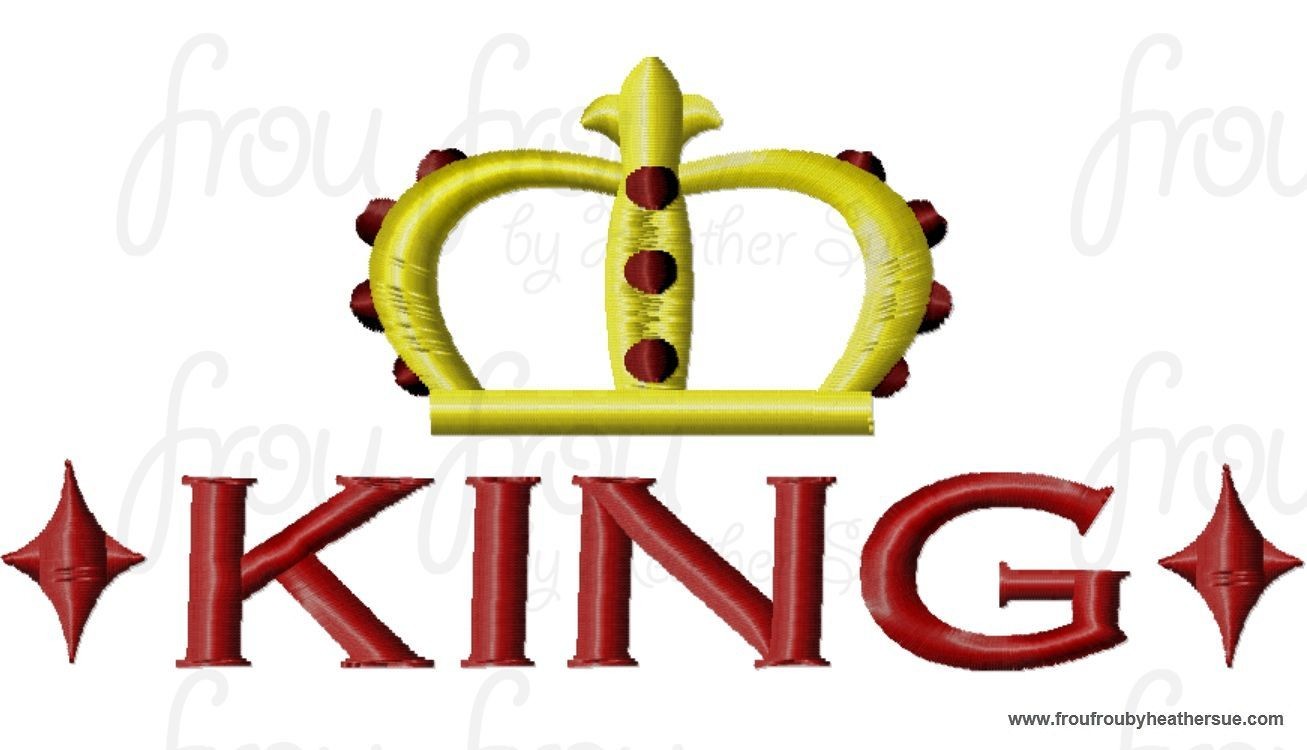 King Wording with Crown Machine Embroidery Design, Multiple sizes including 4 inch