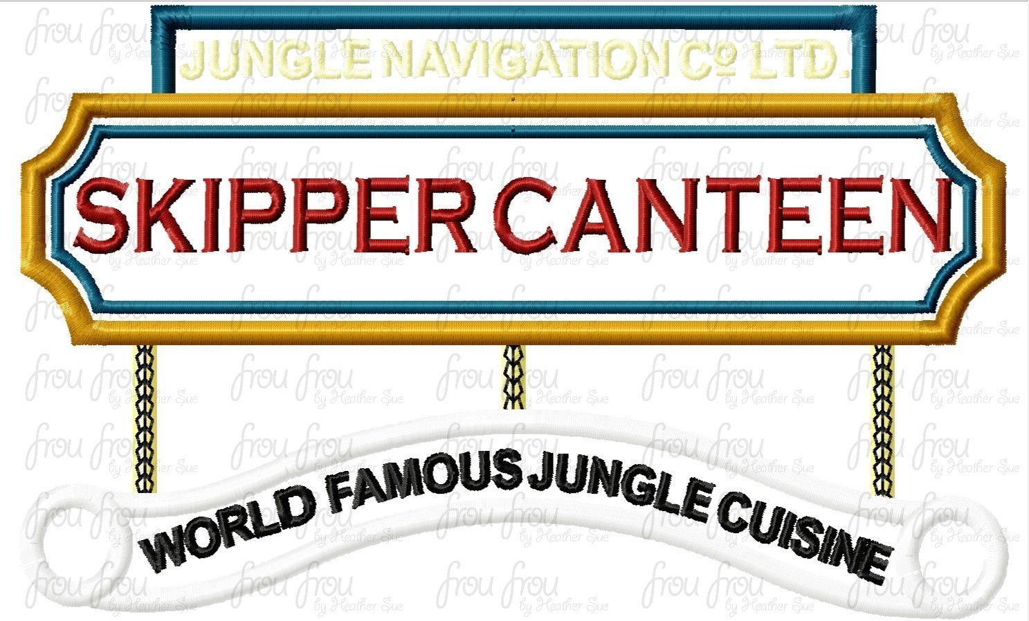 Skipper's Canteen Restaurant Logo Wording Machine Applique Embroidery Design, multiple sizes including 3"-16"