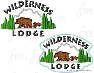 Wild Lodge Hotel Resort Motel sign TWO DESIGN SET machine applique Embroidery Design, multiple sizes- including 4 inch