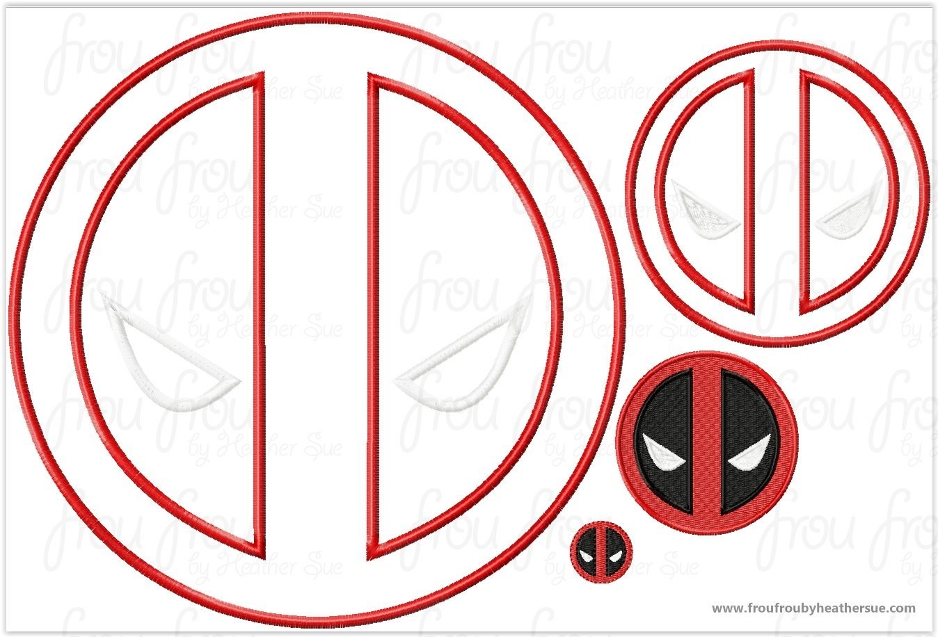 Deadwater Superhero Machine Applique Embroidery Design, Multiple sizes including 1, 2, 3, 4, 5, 6, 8, 10, 12, 14, and 16 inch