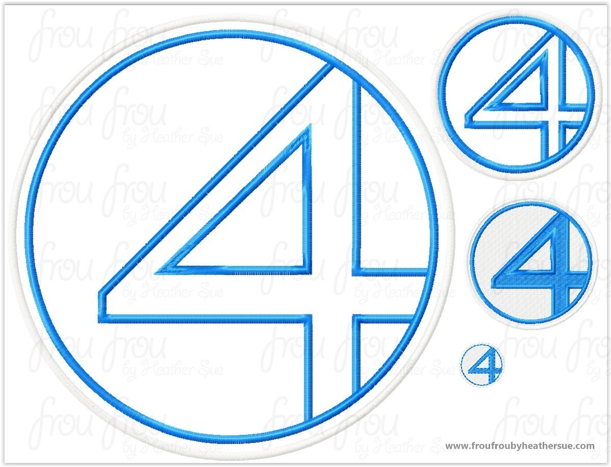 Fantasy Four Superhero Super Hero Machine Applique Embroidery Design, Multiple sizes including 1, 2, 3, 4, 5, 6, 8, 10, 12, 14 and 16 inch