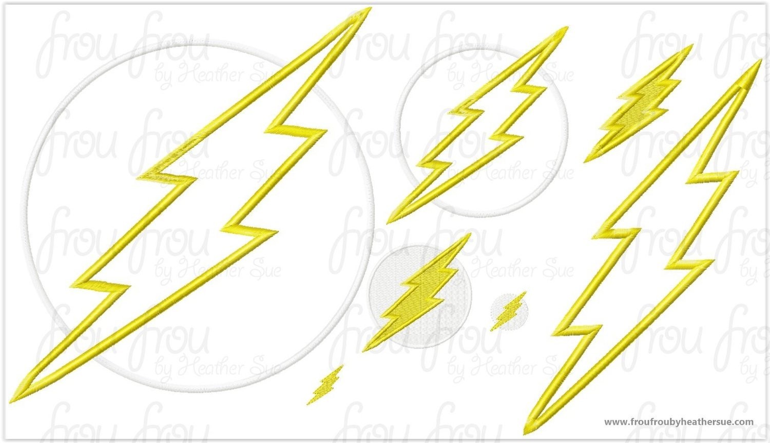 Lightning Bolt Superhero TWO Machine Applique Embroidery Designs, Multiple sizes including 1, 2, 3, 4, 7, 8, 10, 12, 14, 16inch