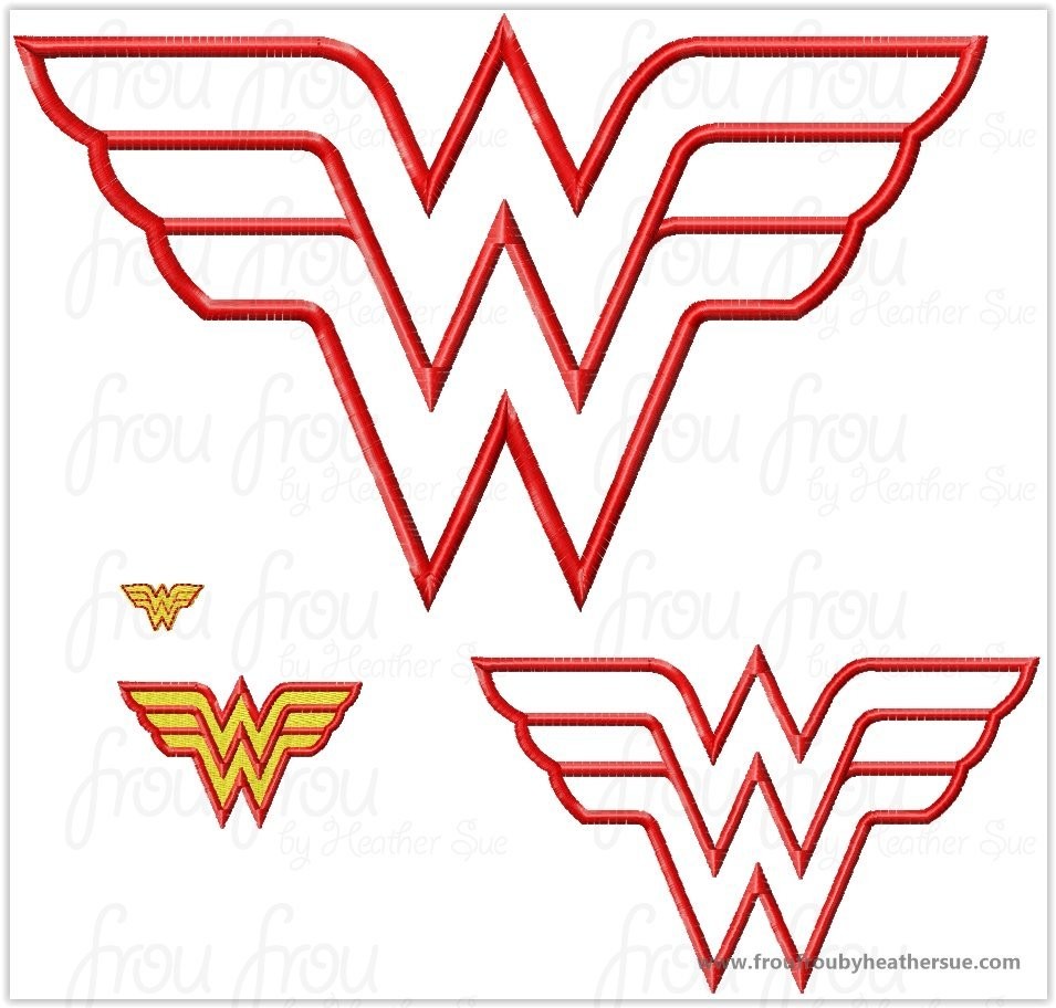 Wonder Lady Superhero Super Hero Machine Applique Embroidery Design, Multiple sizes including half, 1, 2, 3, 4, 7, 10, 12, 14, and 16 inch