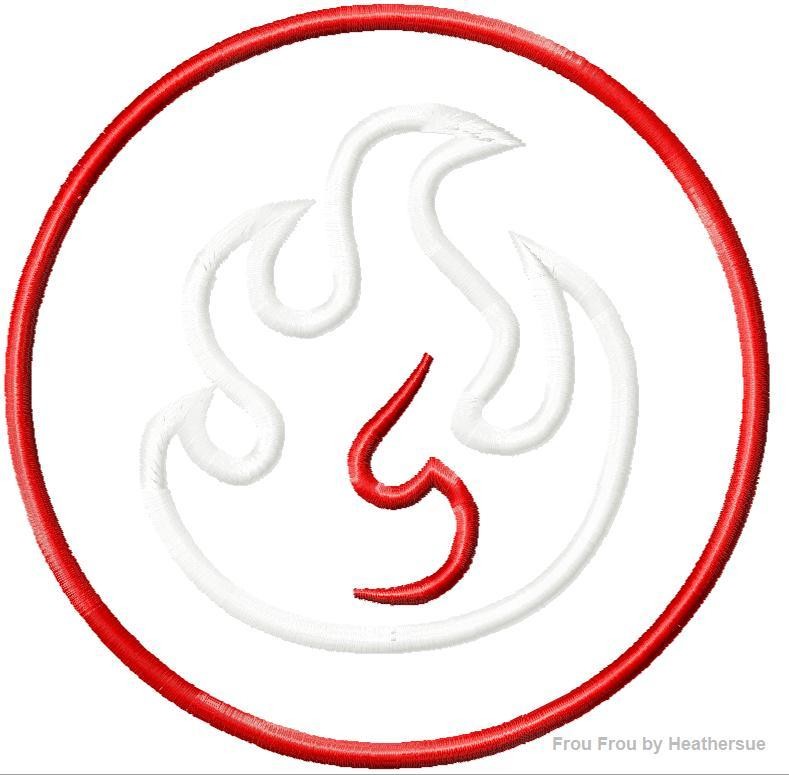 Sky Land Fire Symbol Applique Embroidery Design, Multiple Sizes, including 1", 2", 3", 4", 5", and 6" inch