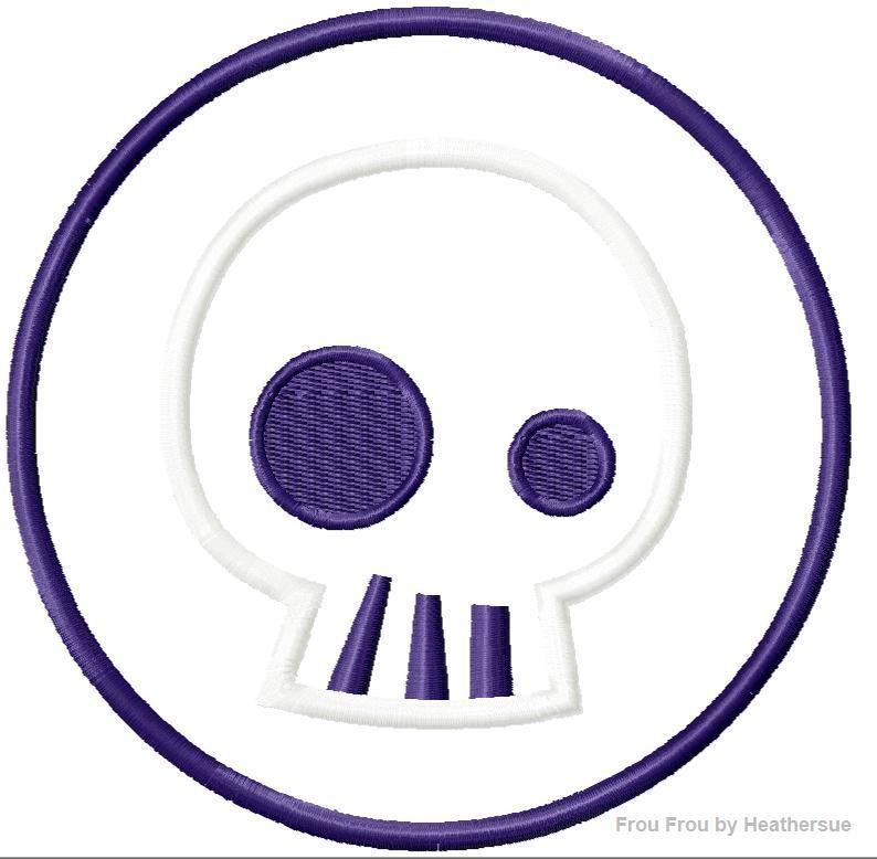 Sky Land Skull Symbol Applique Embroidery Design, Multiple Sizes, including 1", 2", 3", 4", 5", and 6" inch