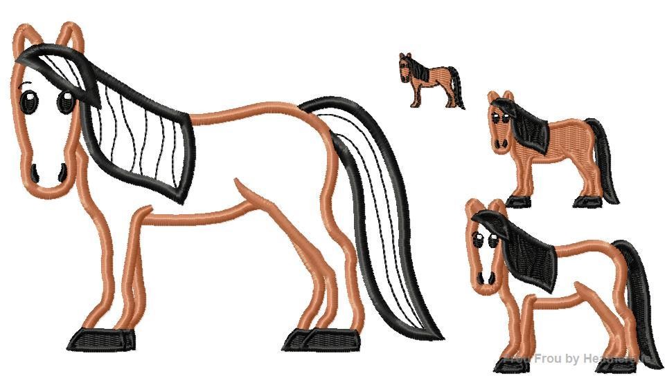 Horse Machine Applique Embroidery Design, multiple sizes, including 1, 2, 3, 4, 7, and 9 inch