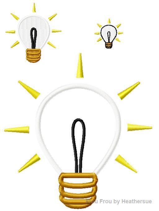 Light Bulb Machine Applique Embroidery Design, Multiple Sizes, including 1, 2, 3, 4, 5, and 6 inch