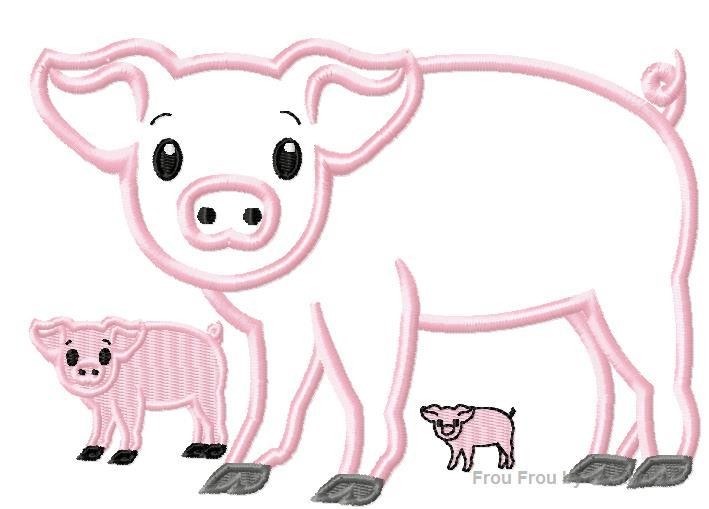 Pig Machine Applique Embroidery Design, multiple sizes, including 4 inch