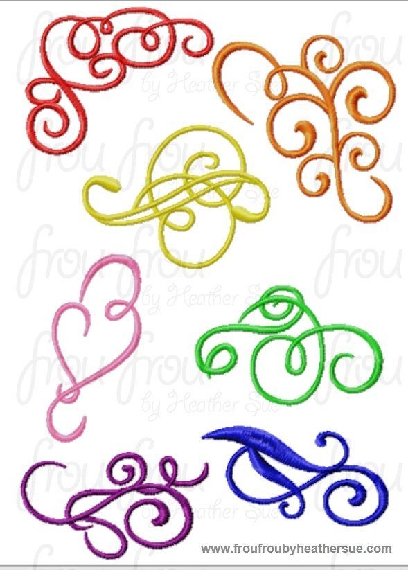 Scrollwork Machine Embroidery Designs SEVEN design SET Multiple sizes including 2, 3, 4, 5, 6, and 7 inch