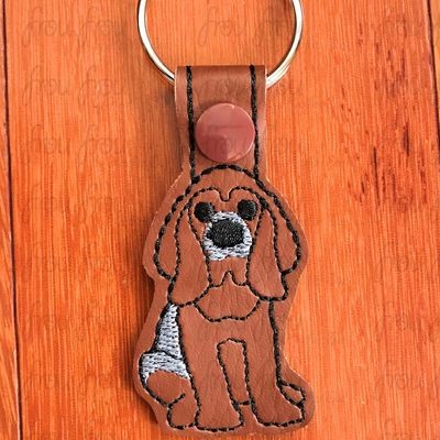 Bloodhound Dog Key Fob, Two versions each, short and long tab, velcro or snaps, THREE SIZES in the hoop Machine Applique Embroidery Design- 4", 7", and 10"