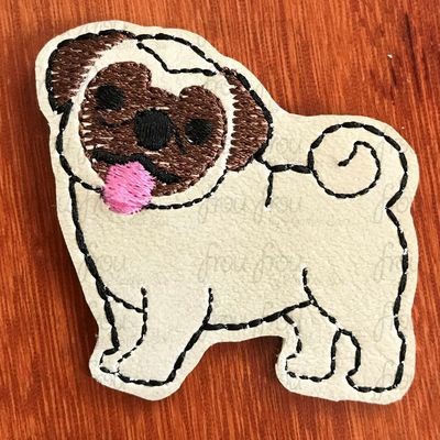 Clippie Pug Dog Full Body Machine Embroidery In The Hoop Project 1.5, 2, 3, and 4 inch