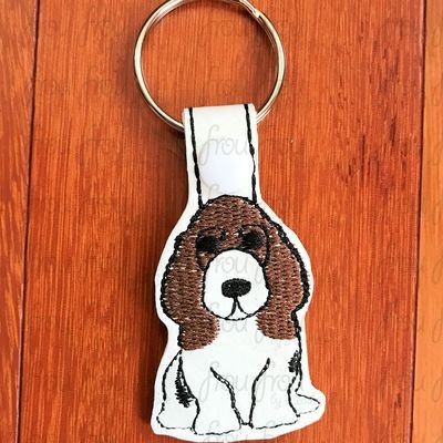 Basset Hound Puppy Dog Key Fob, Two versions each, short and long tab, velcro or snaps, THREE SIZES in the hoop Machine Applique Embroidery Design- 4